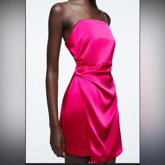Zara | Dresses | Hot Pink Satan Zara Dress | Poshmark